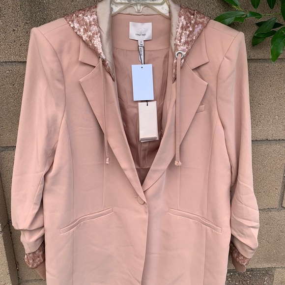 Cinq a Sept Khloe Sequin Hooded Blazer - Blusher - Picture 3 of 6